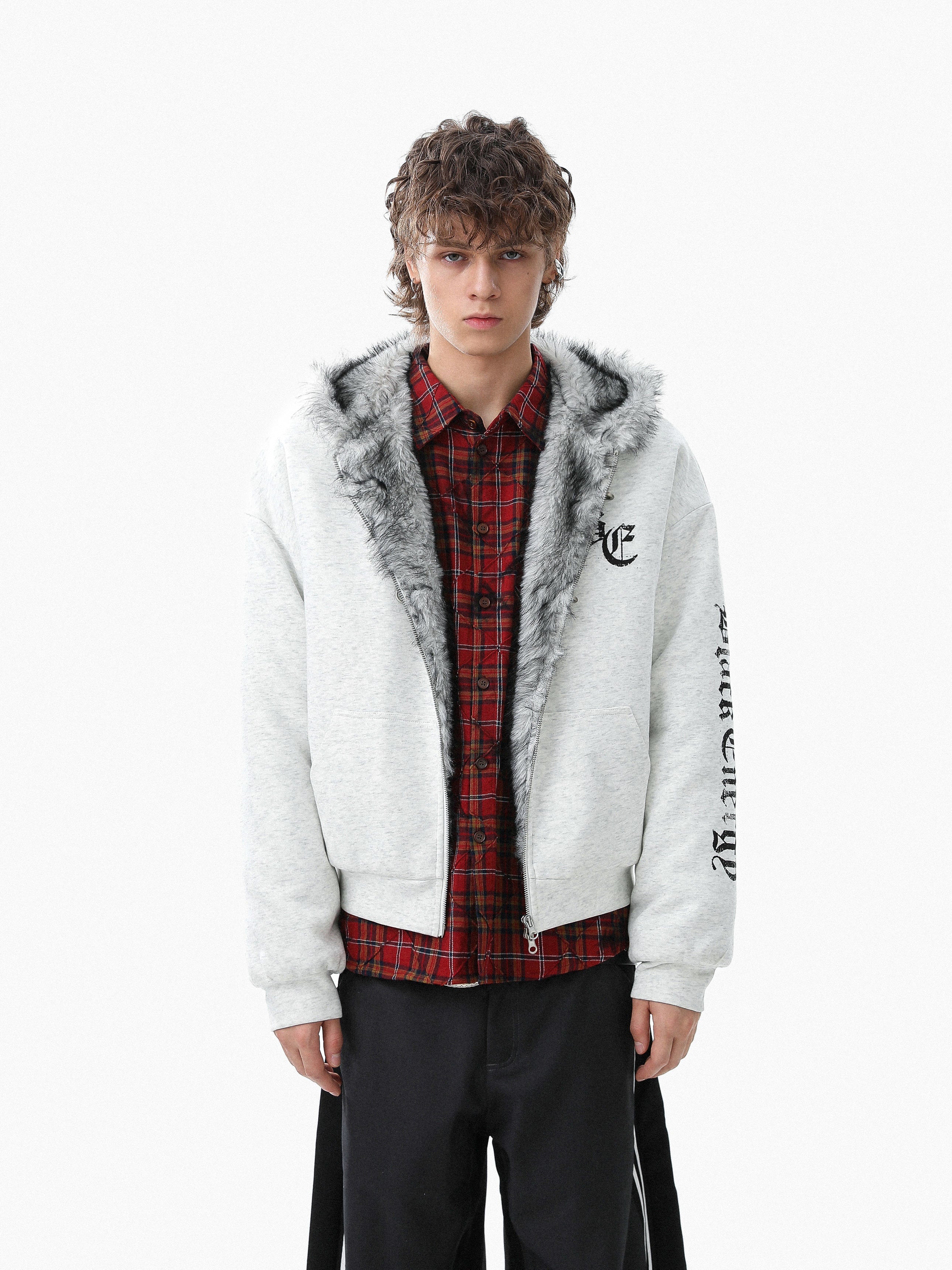 3-6-5.shop Faux Fur Lined Metal Clasp Hoodie Jacket