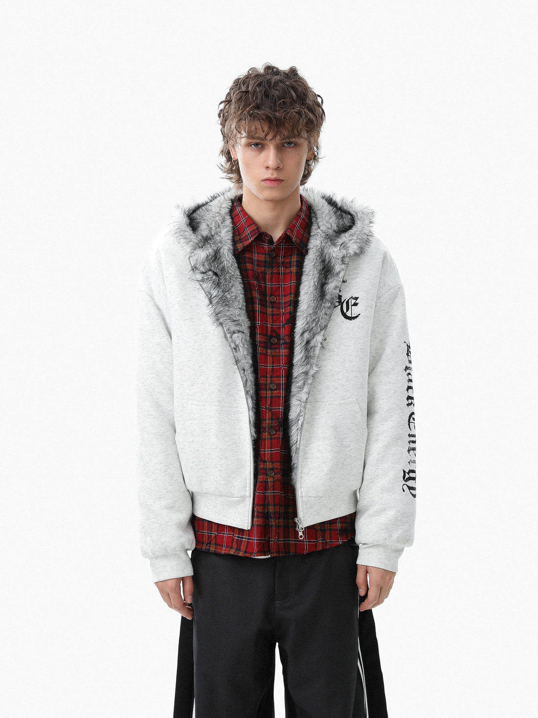 3-6-5.shop Faux Fur Lined Metal Clasp Hoodie Jacket
