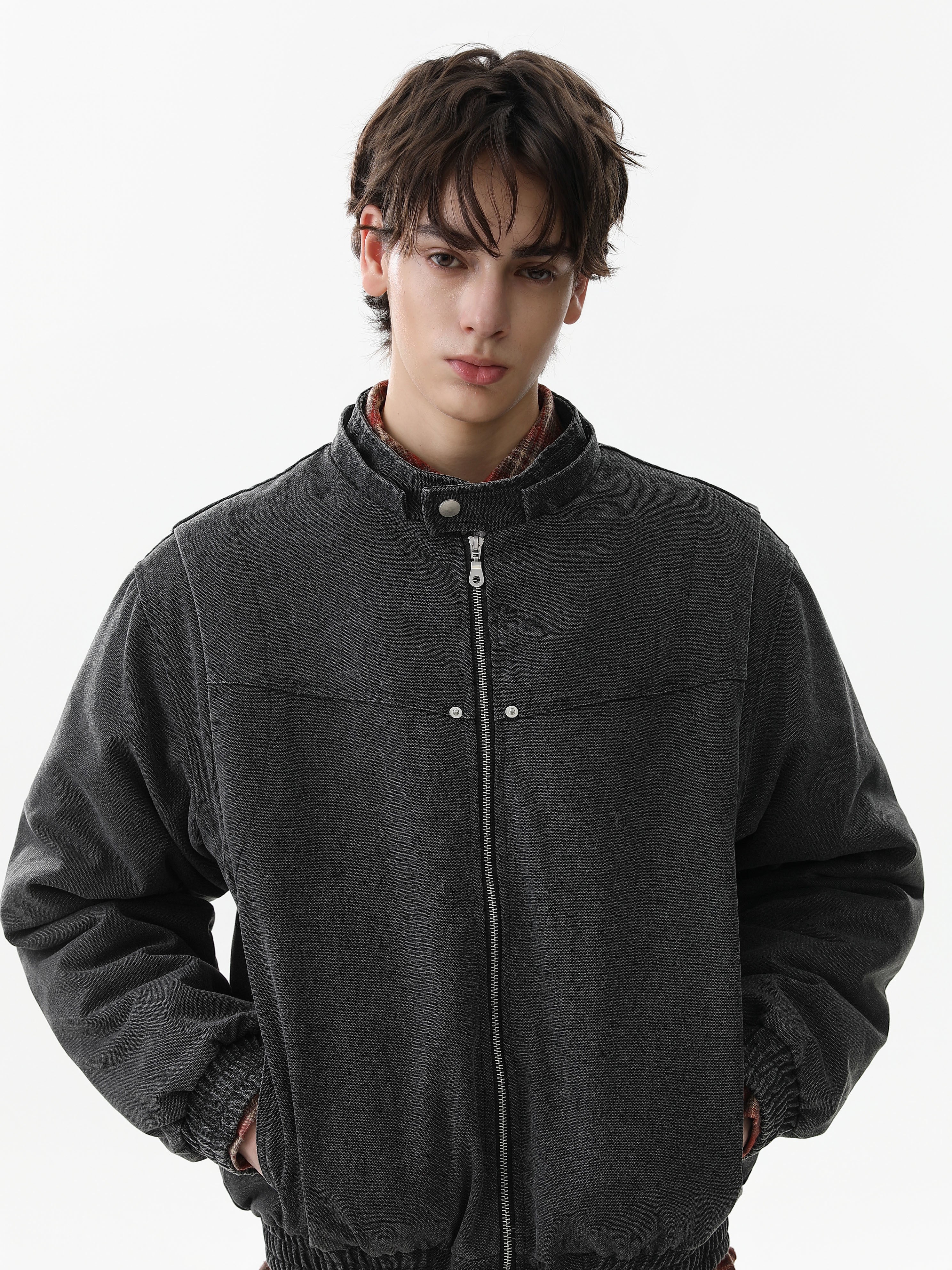 3-6-5.shop Detachable Fur Collar Washed Workwear Jacket