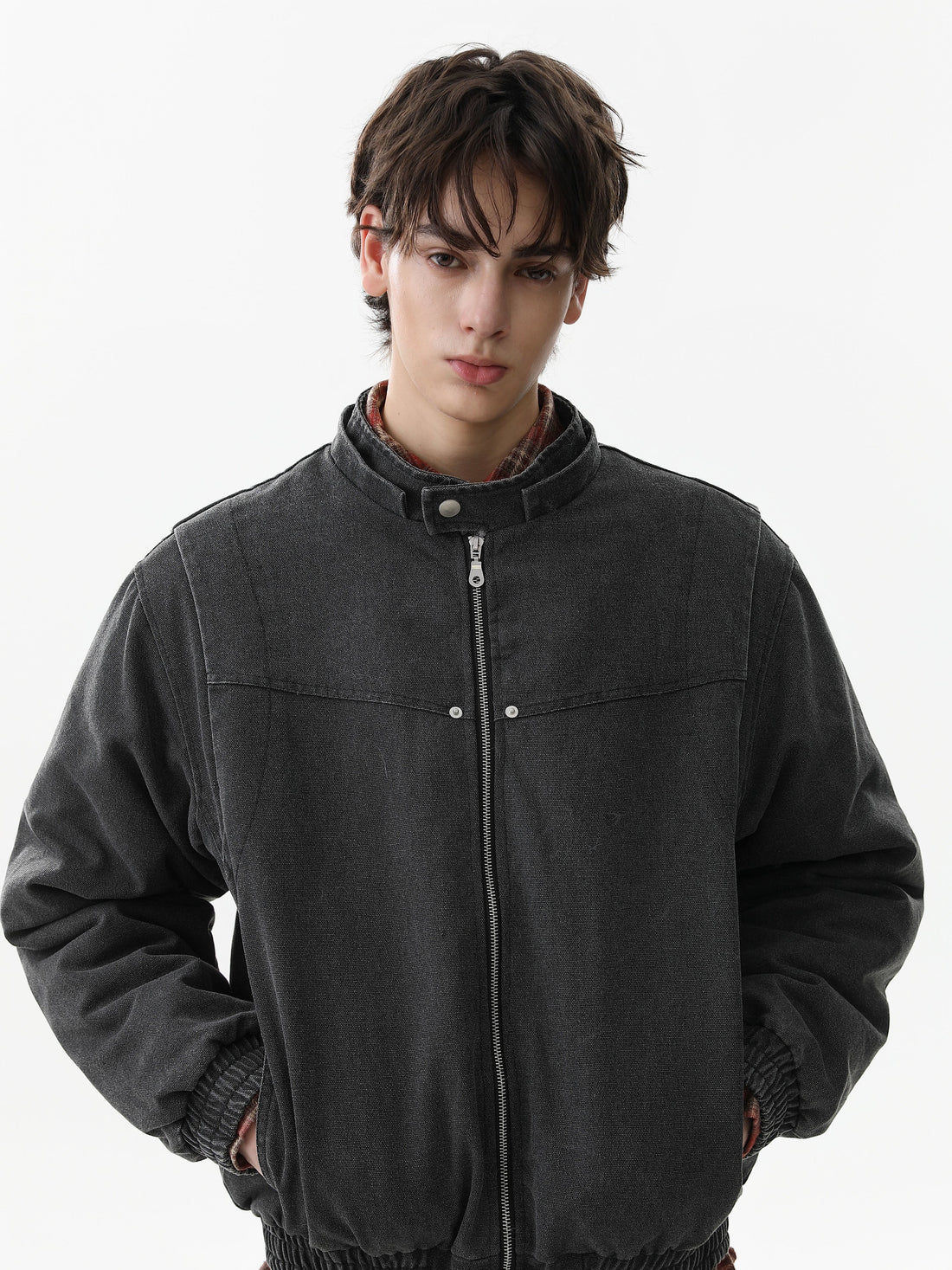 3-6-5.shop Detachable Fur Collar Washed Workwear Jacket