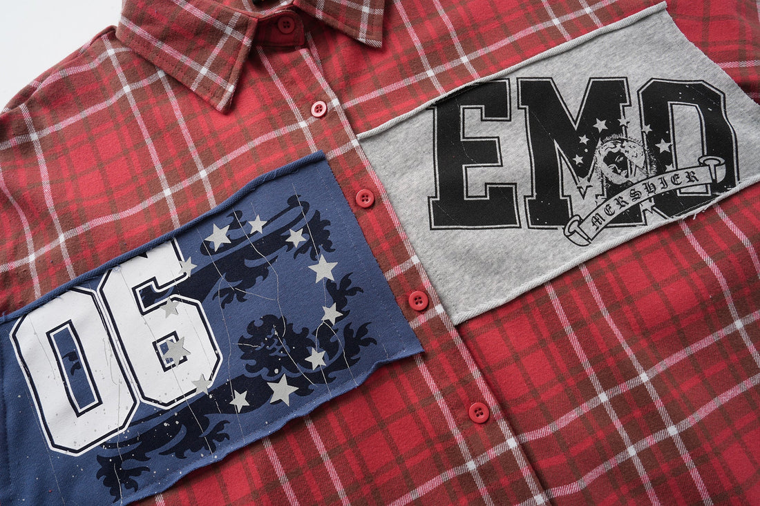 3-6-5.shop Patchwork Plaid Button-Up Shirt
