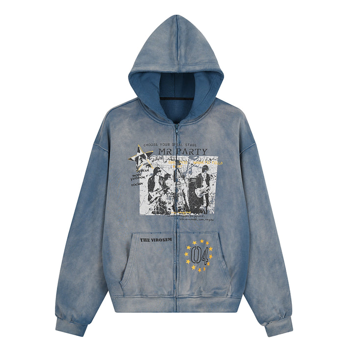 3-6-5.shop Vintage Graphic Zip-Up Hoodie