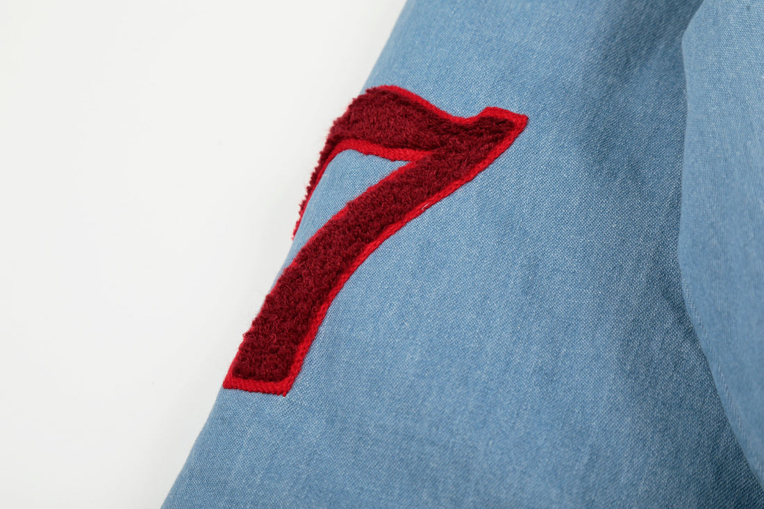 3-6-5.shop “97 Denim Varsity Hooded Jacket”