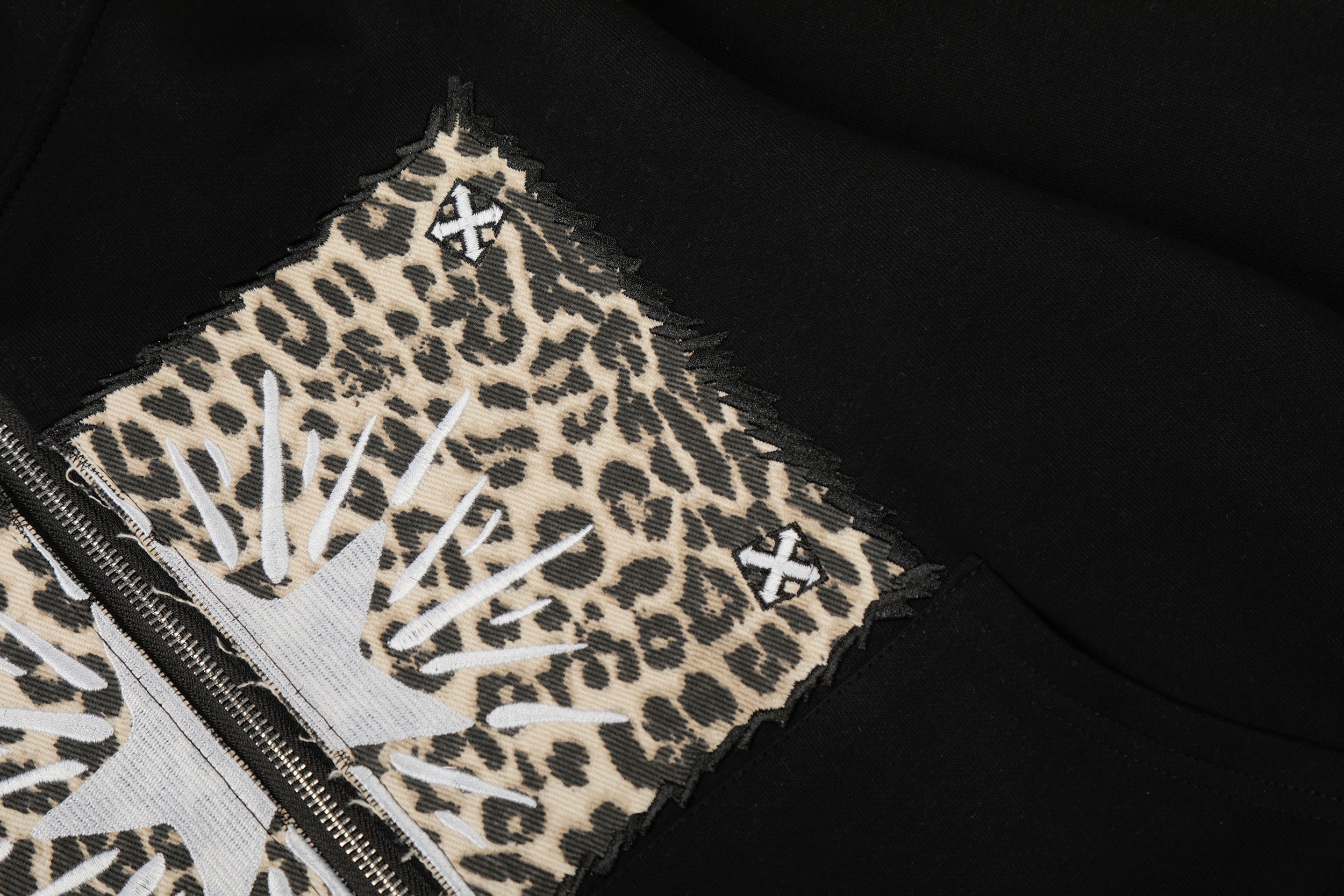 3-6-5.shop Leopard Panel Zip Hoodie