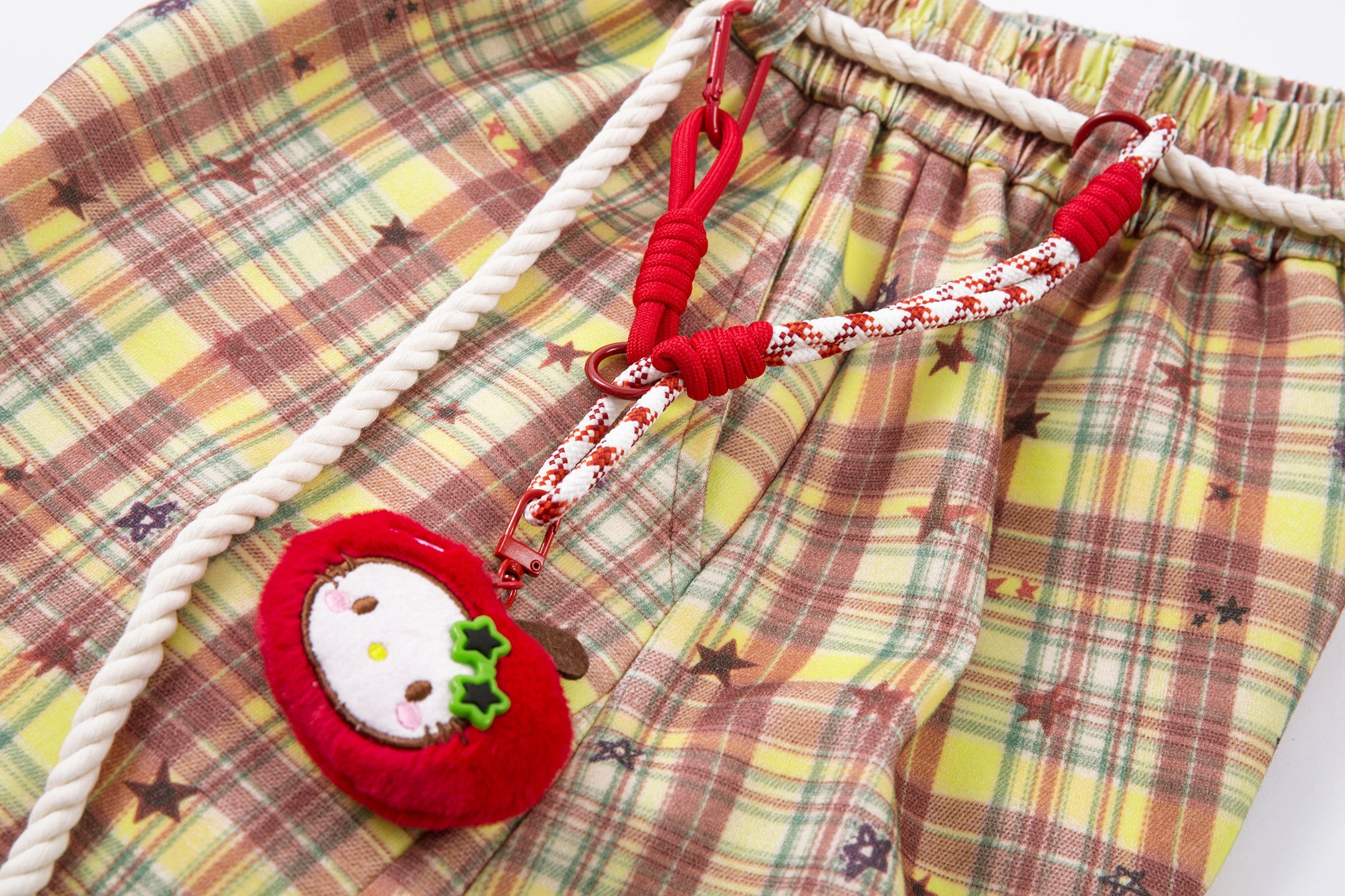 3-6-5.shop Yellow Plaid Bear Charm Pants