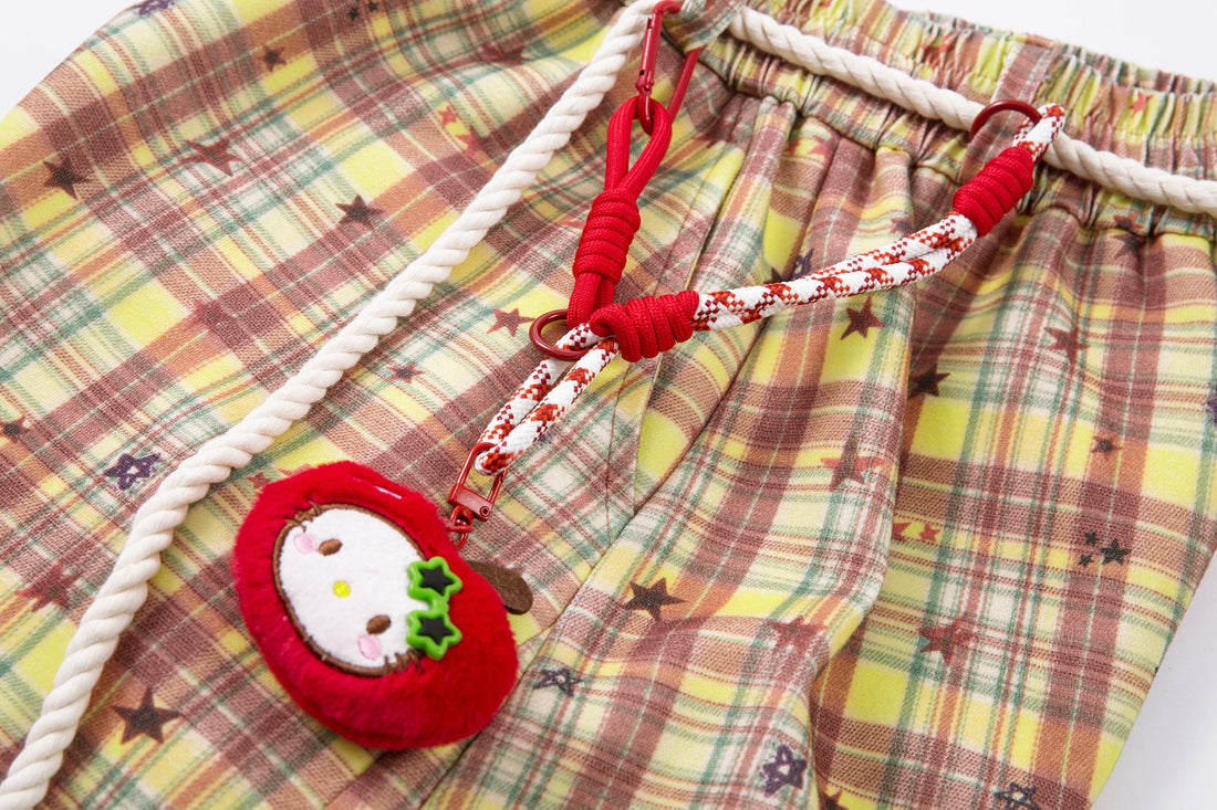 3-6-5.shop Yellow Plaid Bear Charm Pants