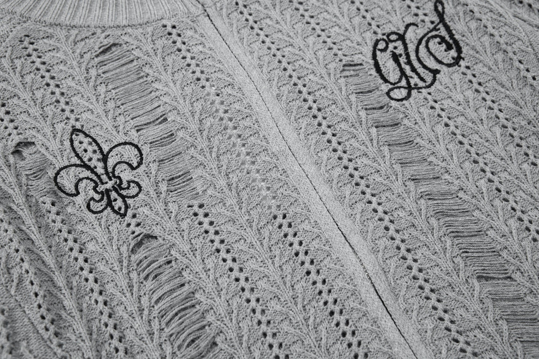 3-6-5.shop Distressed Knit Zip Cardigan