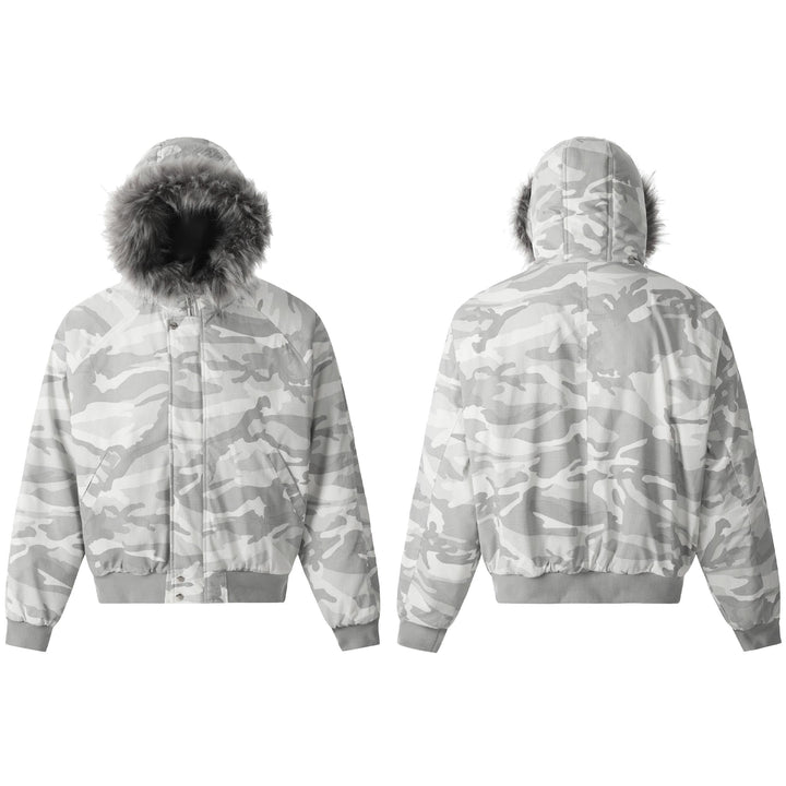 3-6-5.shop White Camo Faux Fur Hooded Padded Jacket