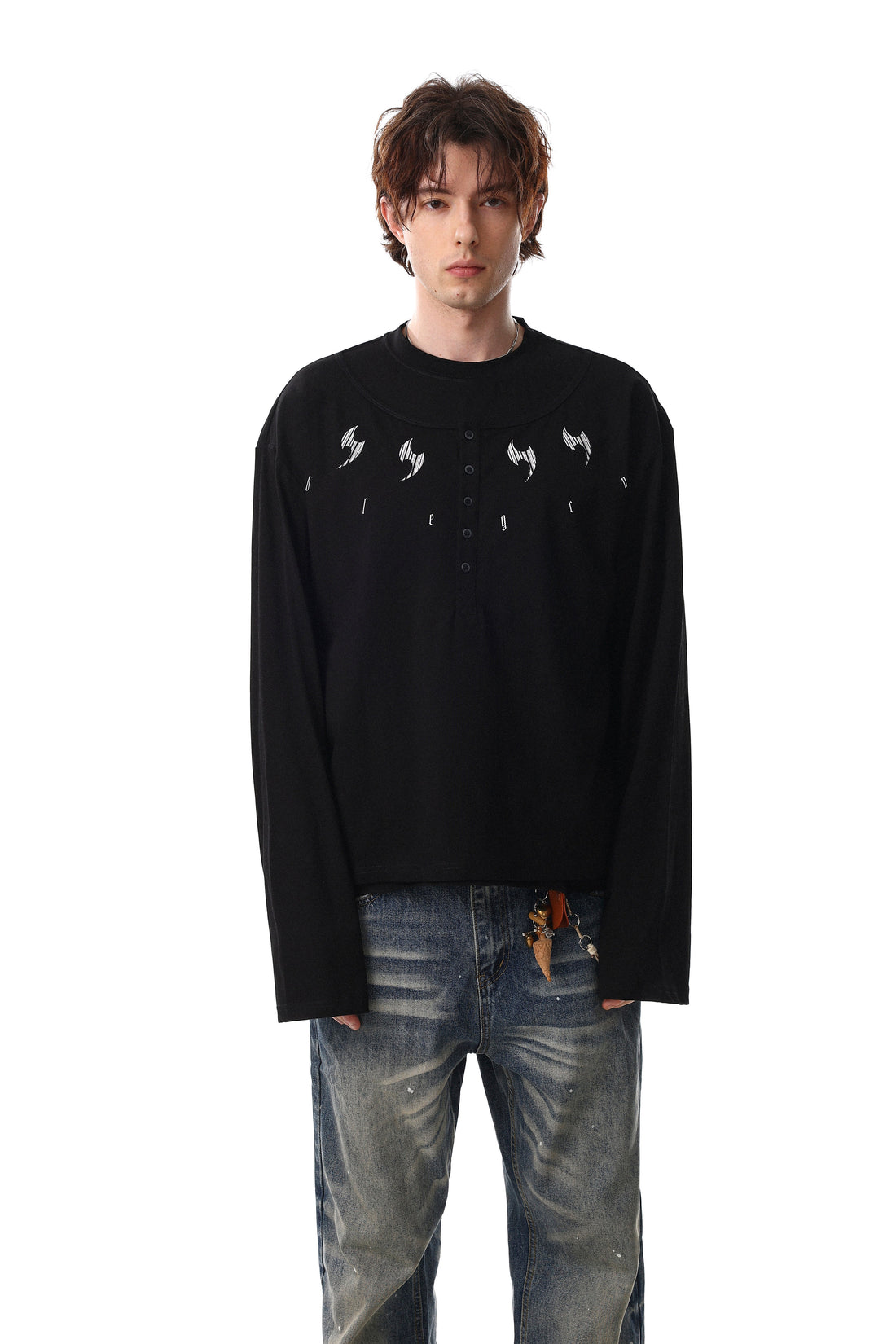 3-6-5.shop Graphic Henley Long Sleeve Tee