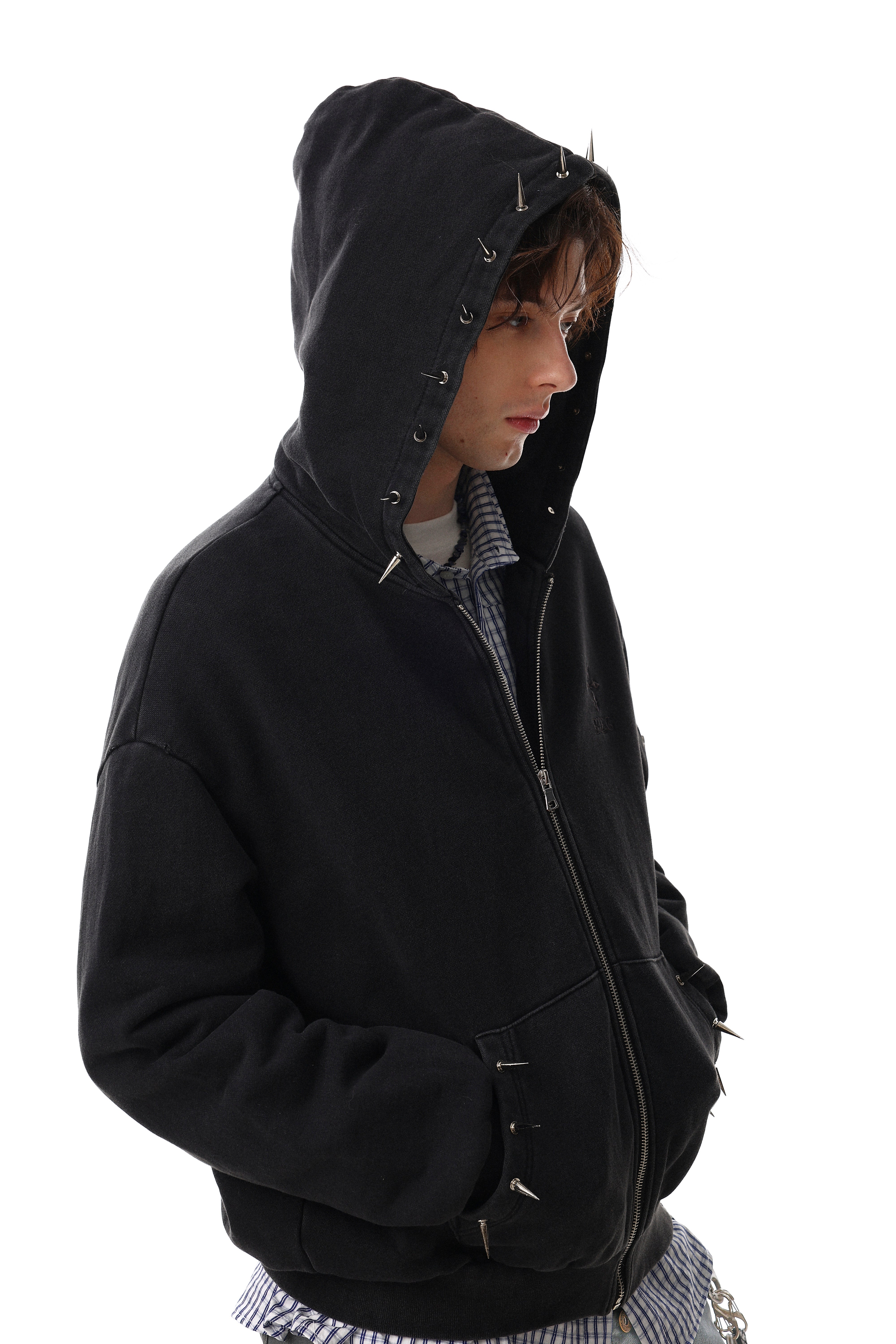 3-6-5.shop Studded Zip-Up Hoodie