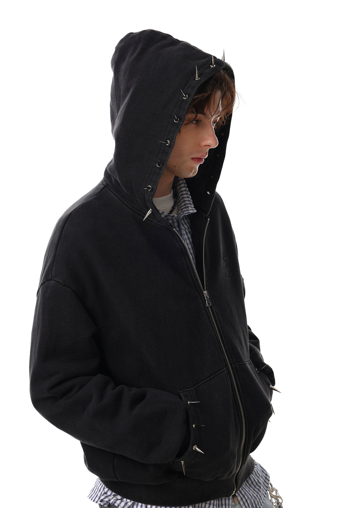 3-6-5.shop Studded Zip-Up Hoodie