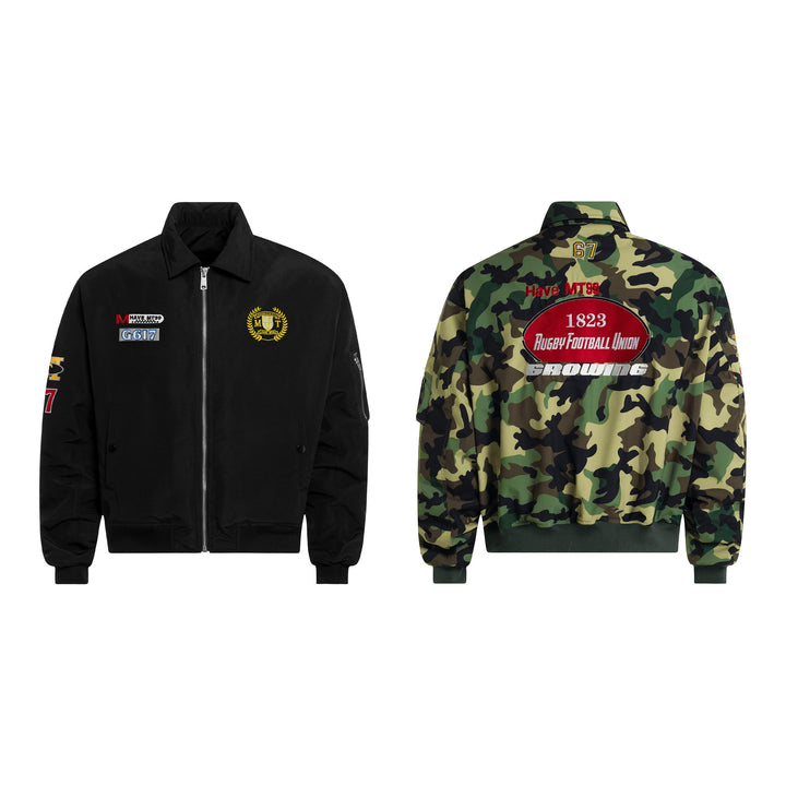 3-6-5.shop Patchwork Camouflage Varsity Jacket