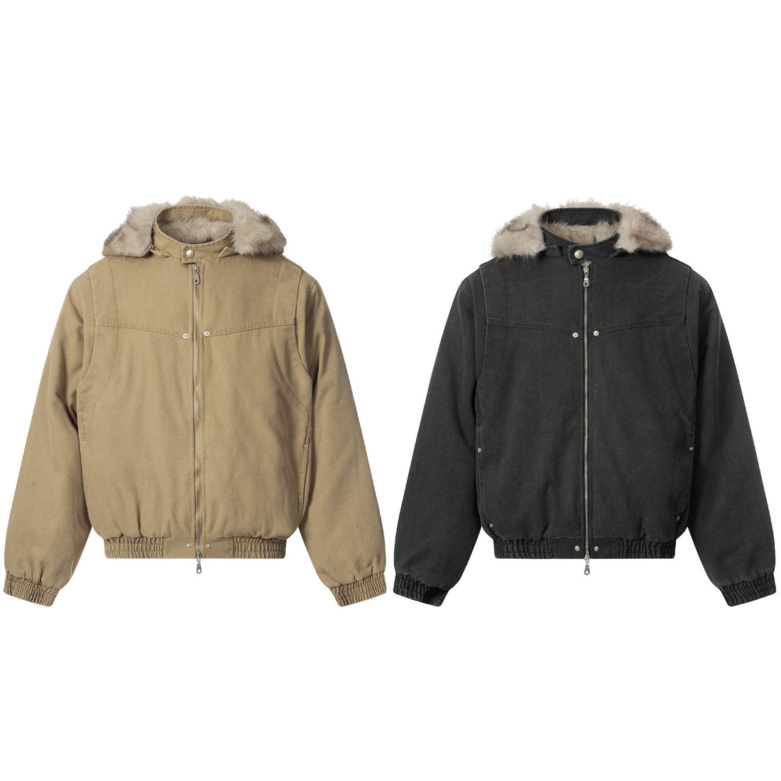 3-6-5.shop Detachable Fur Collar Washed Workwear Jacket