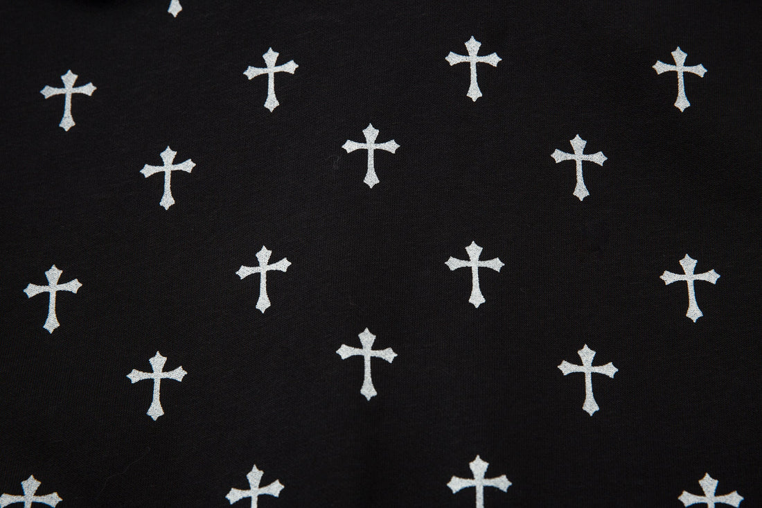 3-6-5.shop Cross Print Faux Fur Hooded Jacket