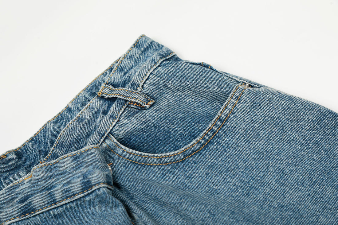 3-6-5.shop Asymmetric Waist Wide-Leg Denim Pants