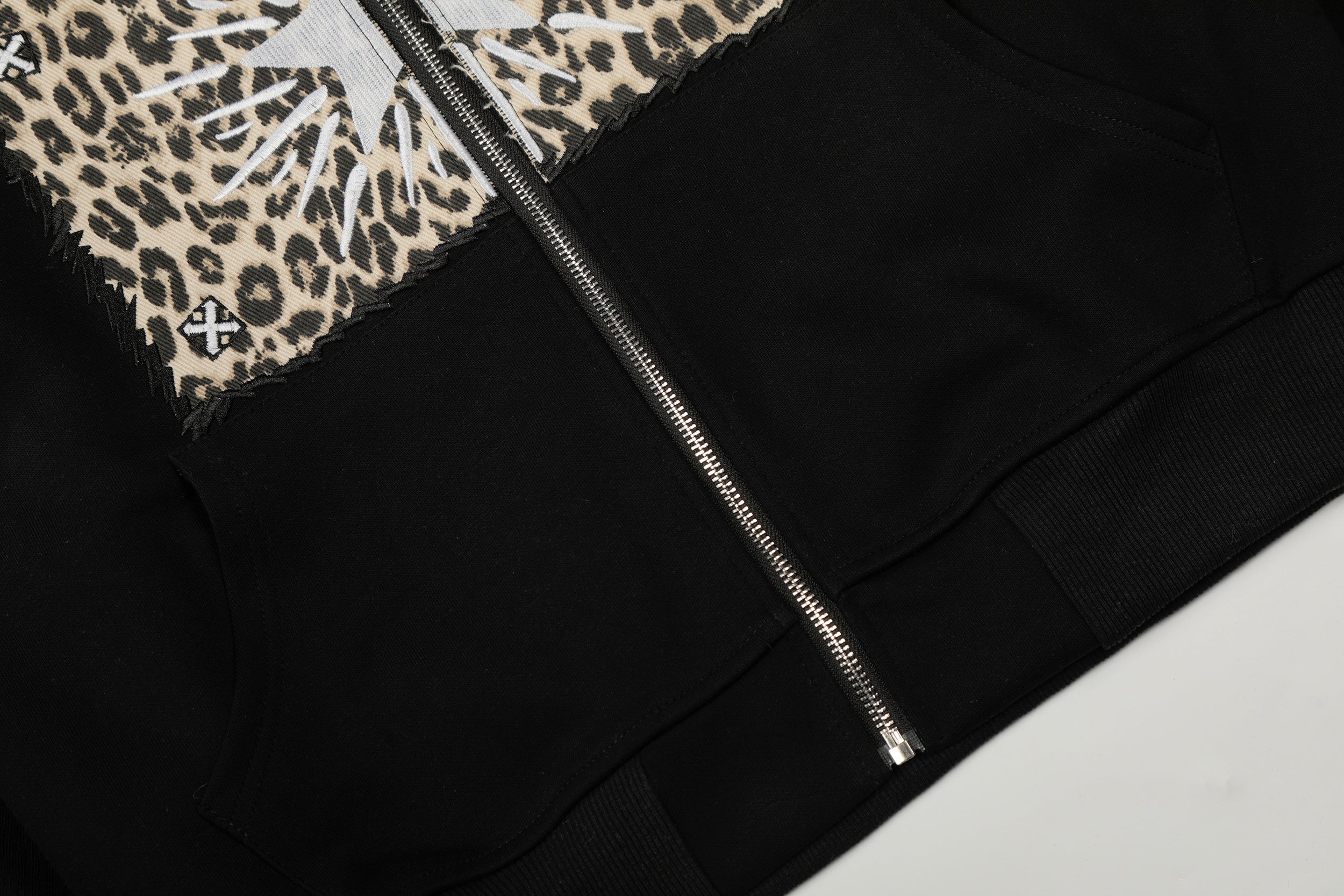 3-6-5.shop Leopard Panel Zip Hoodie
