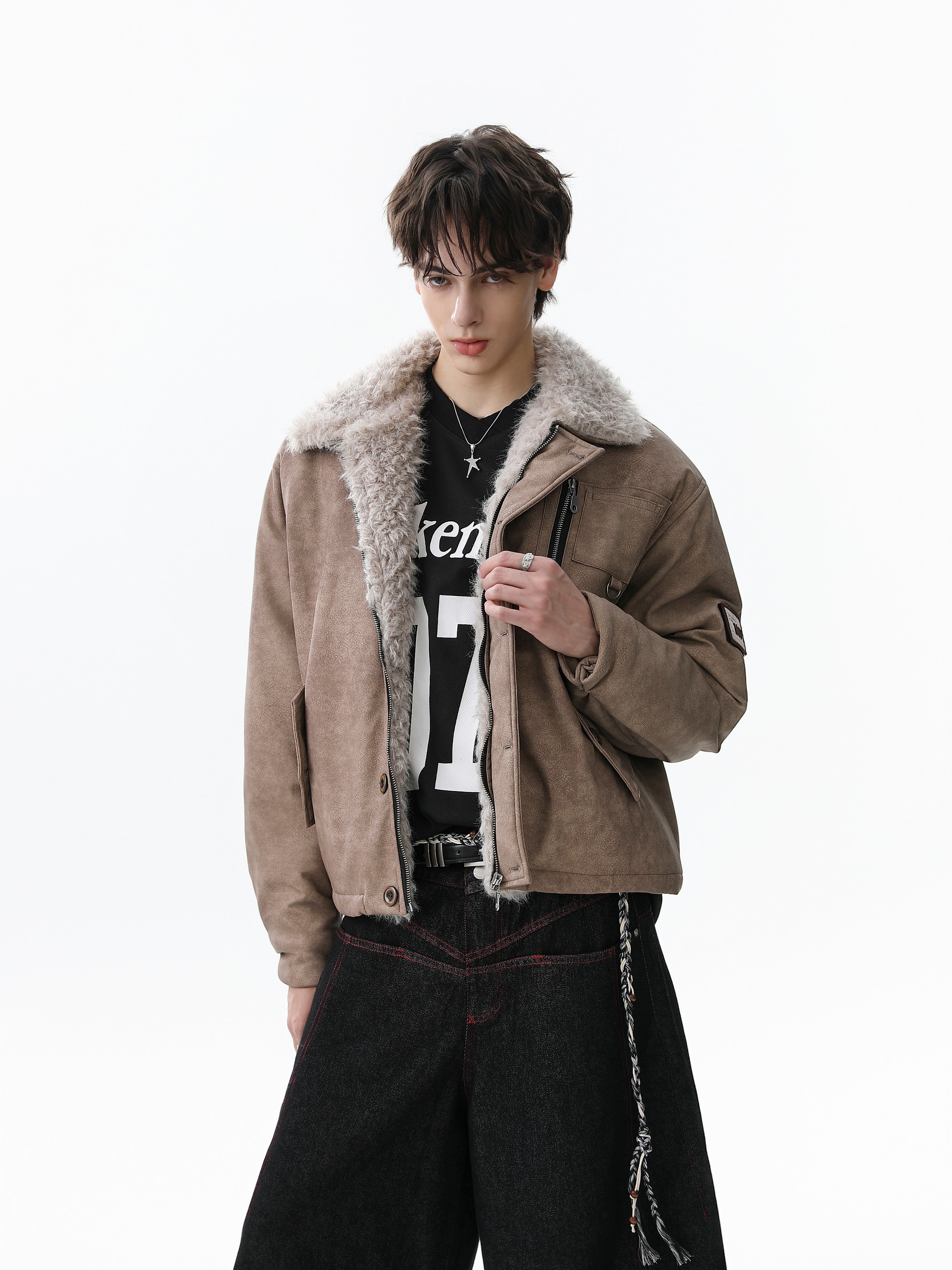 3-6-5.shop Faux Shearling Collar PU Jacket