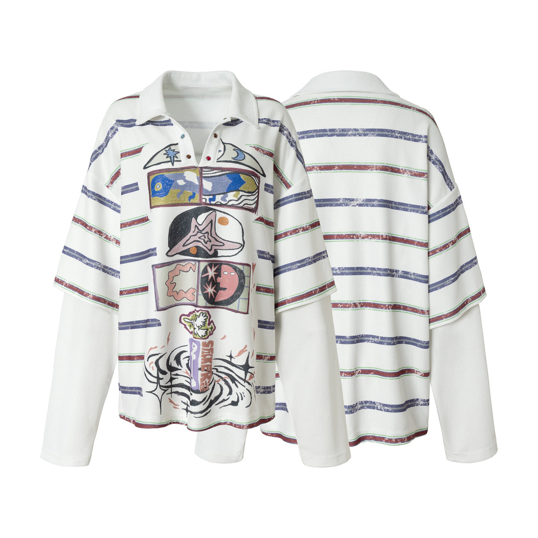 3-6-5.shop Abstract Stripe Long-Sleeve Polo Shirt