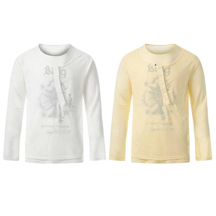 3-6-5.shop Graphic Long Sleeve Henley Tee