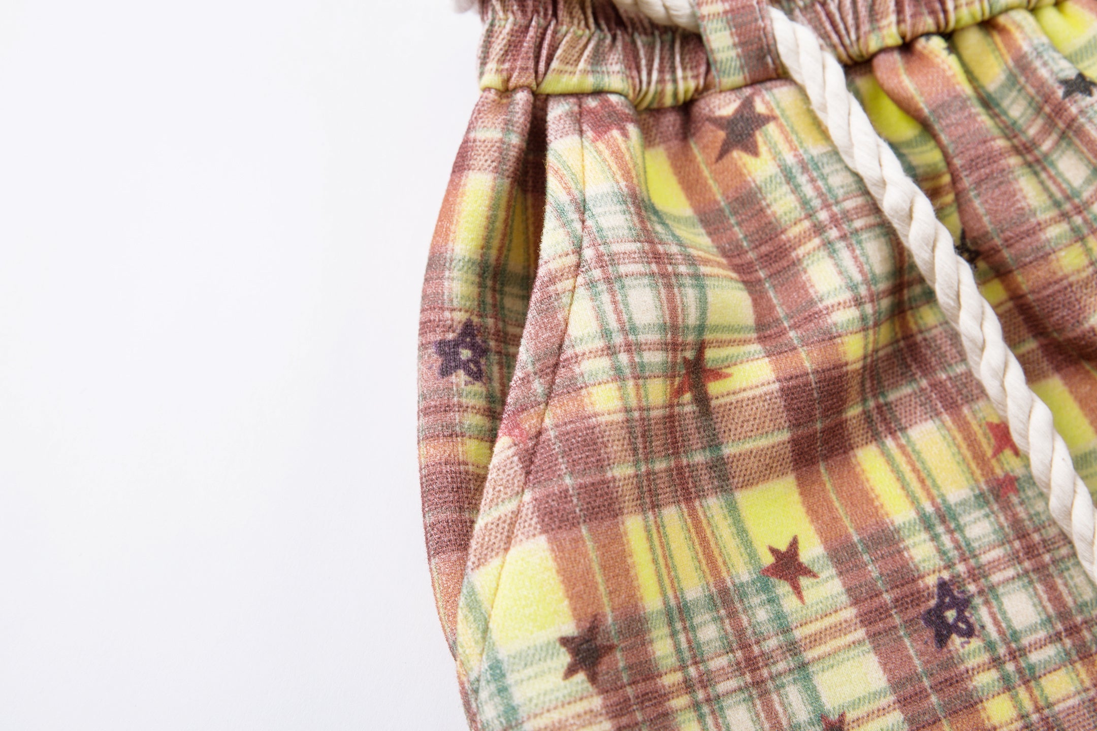 3-6-5.shop Yellow Plaid Bear Charm Pants