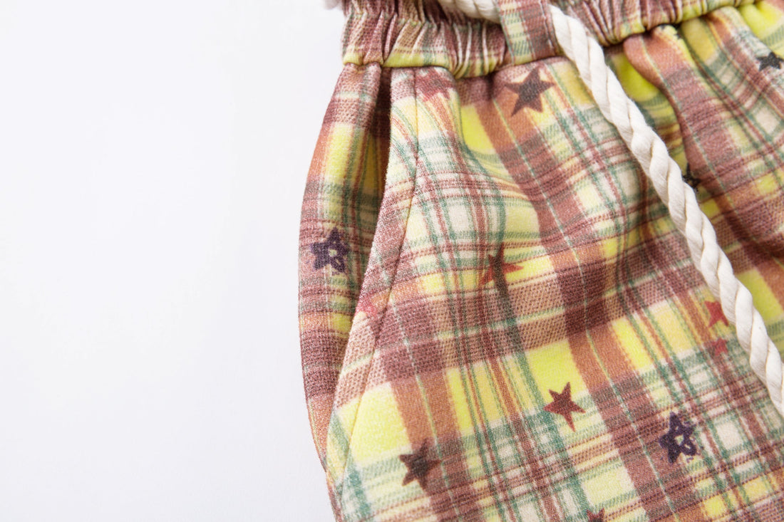 3-6-5.shop Yellow Plaid Bear Charm Pants