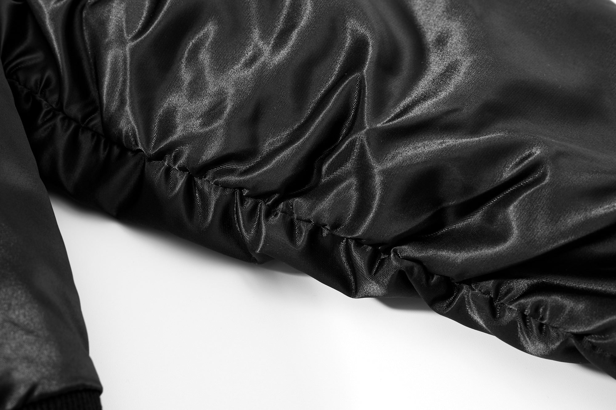 3-6-5.shop Faux Fur Collar Glossy Bomber Jacket