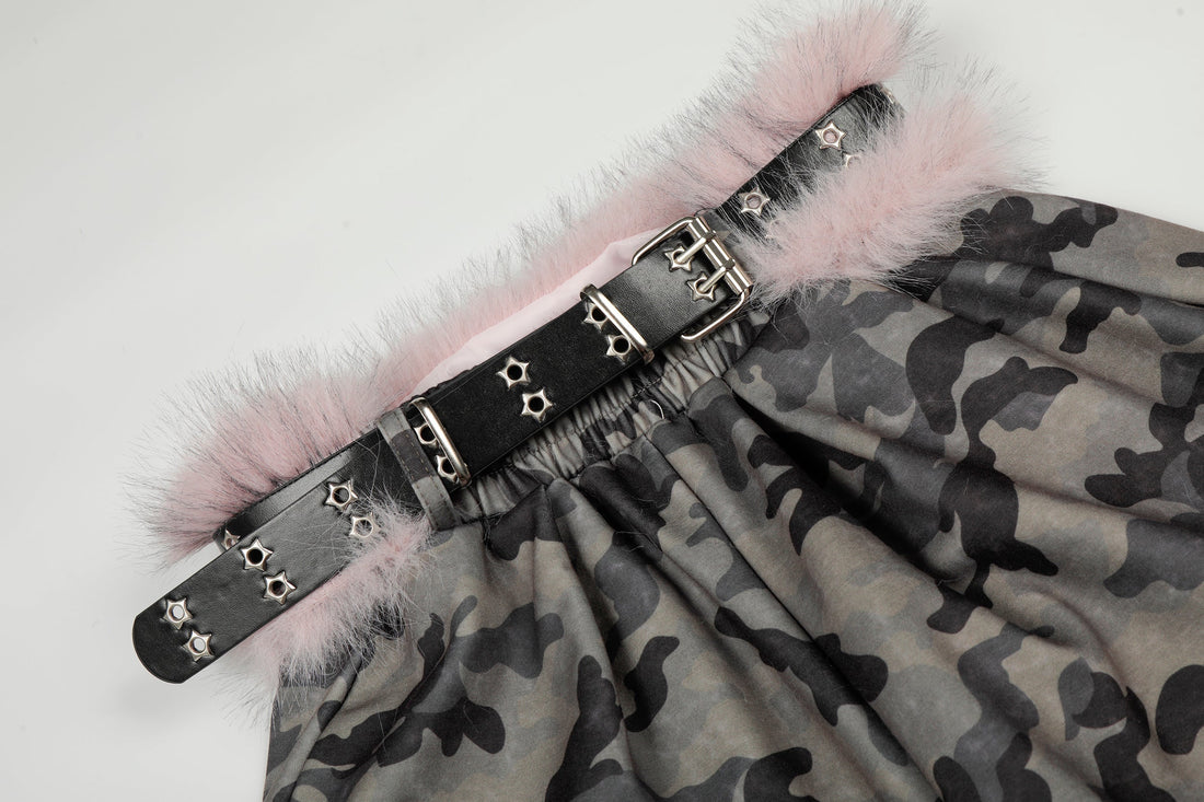 3-6-5.shop Camo Faux Fur Trim Pants
