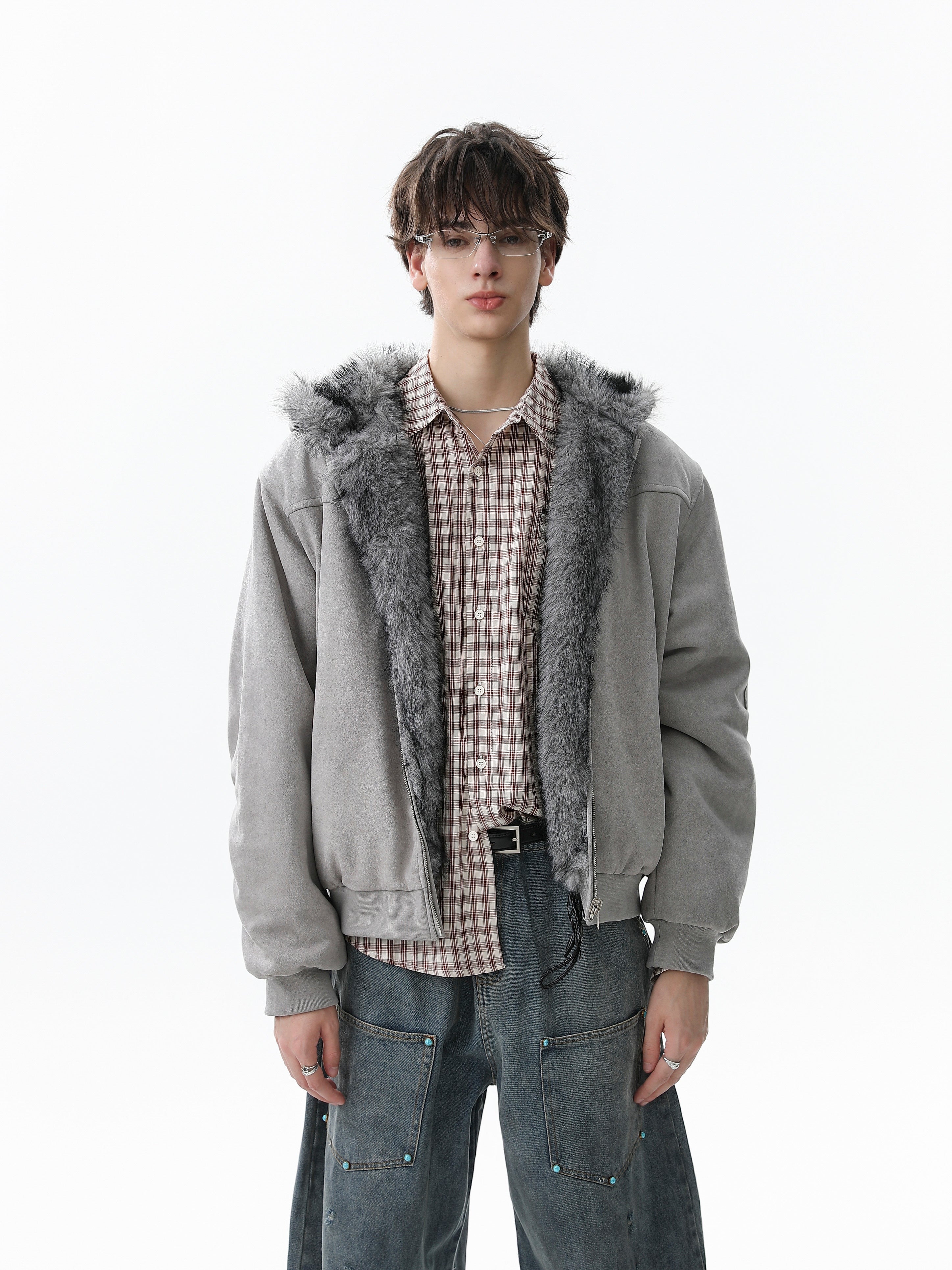 3-6-5.shop Reversible Faux Suede Fur Hooded Jacket