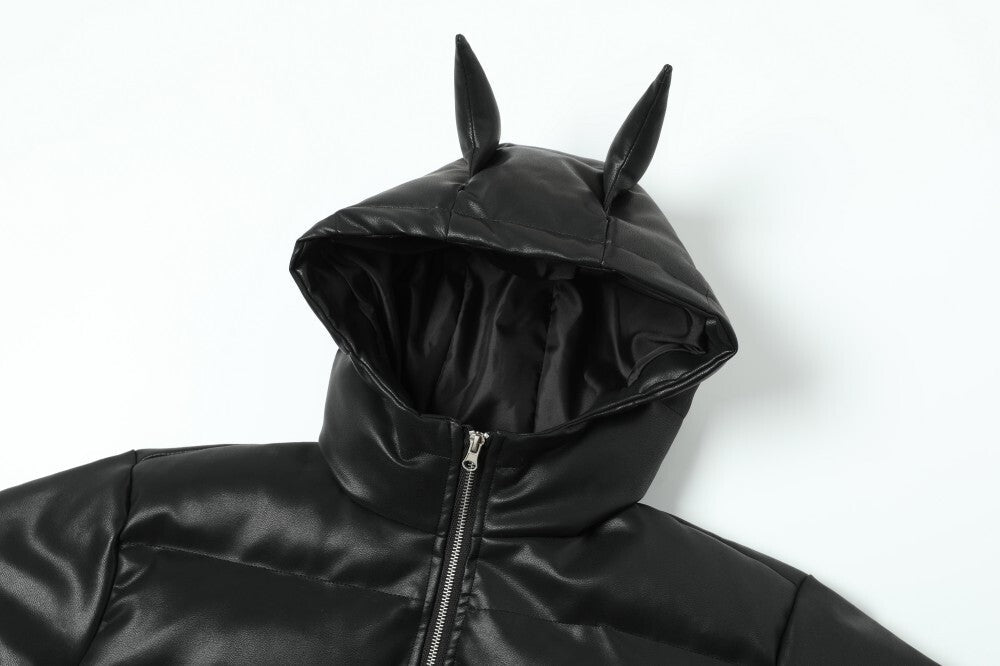 Omirad PU Gloss Bat-Ear Puffer Jacket