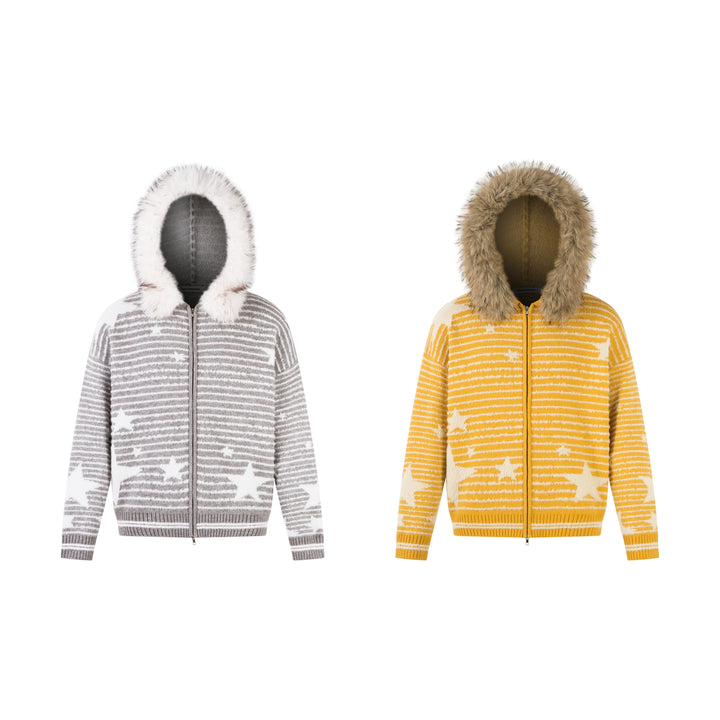 3-6-5.shop Star Knit Faux Fur Hoodie