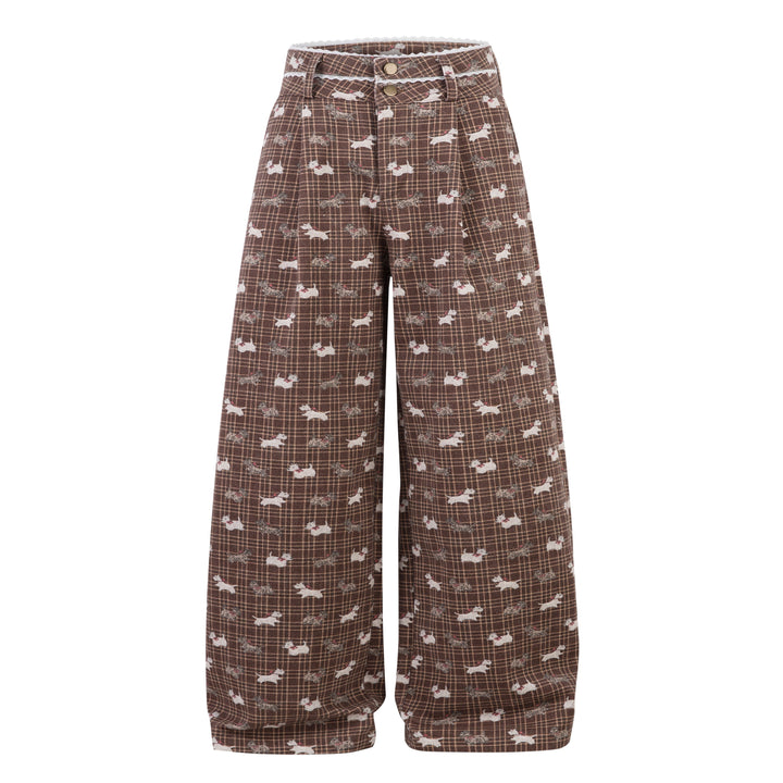 3-6-5.shop Retro Dog Print Plaid Pants