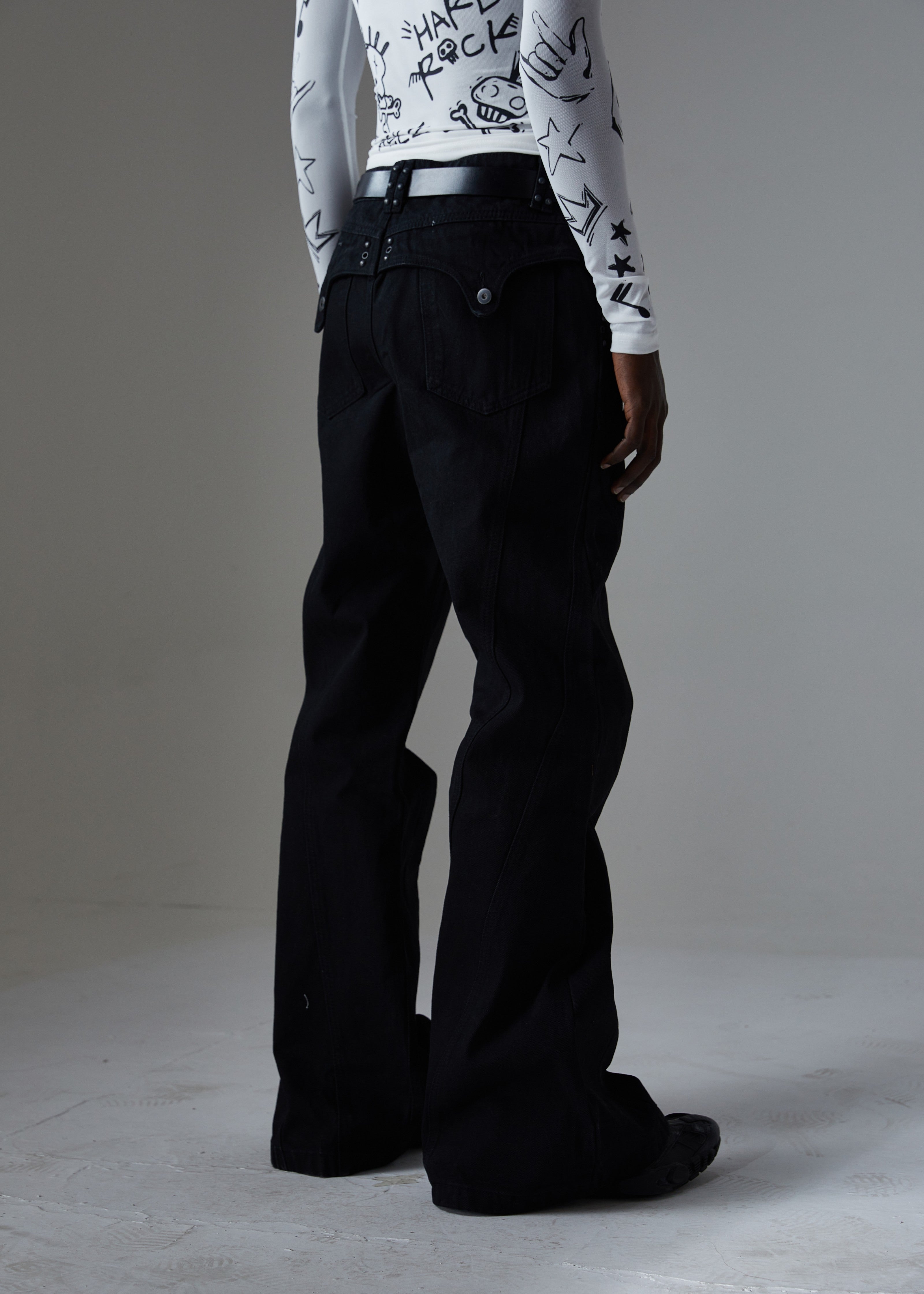 3-6-5.shop Studded Panel Wide-Leg Jeans