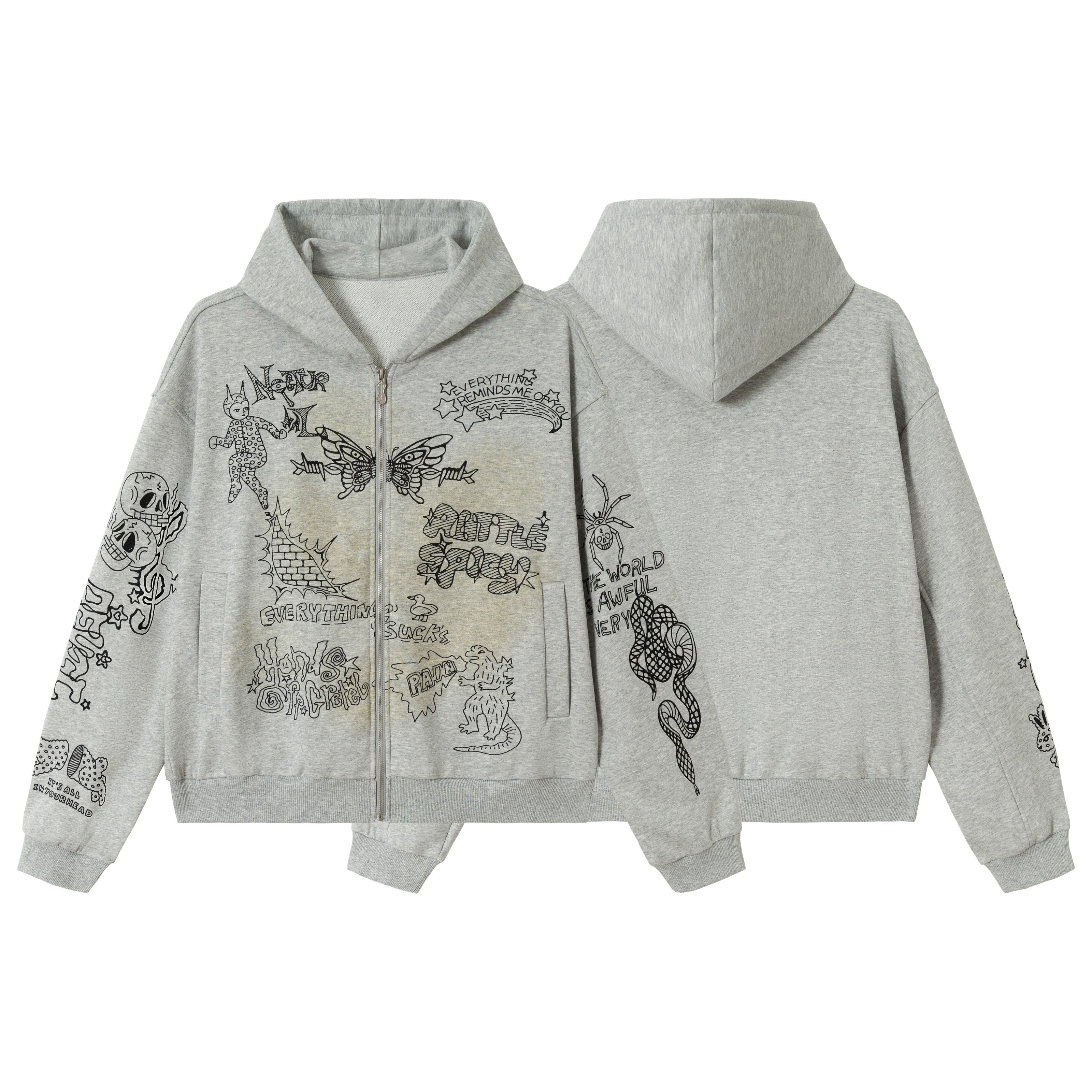 3-6-5.shop Doodle Graphic Zip Hoodie