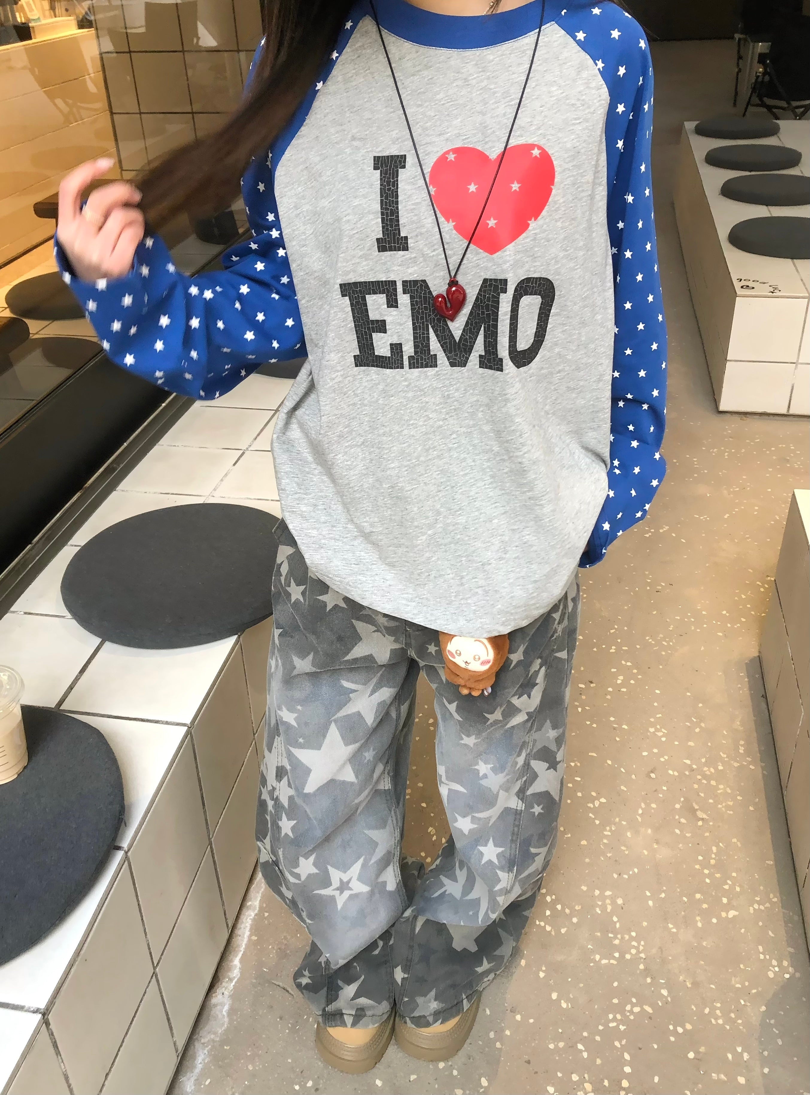 3-6-5.shop “I ♥ EMO” Raglan Long Sleeve Tee