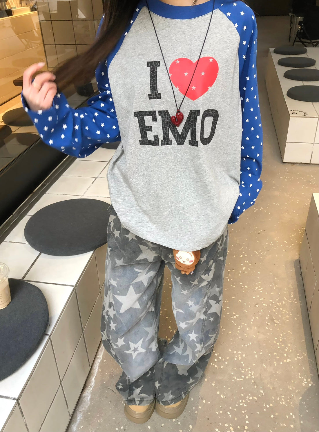 3-6-5.shop “I ♥ EMO” Raglan Long Sleeve Tee