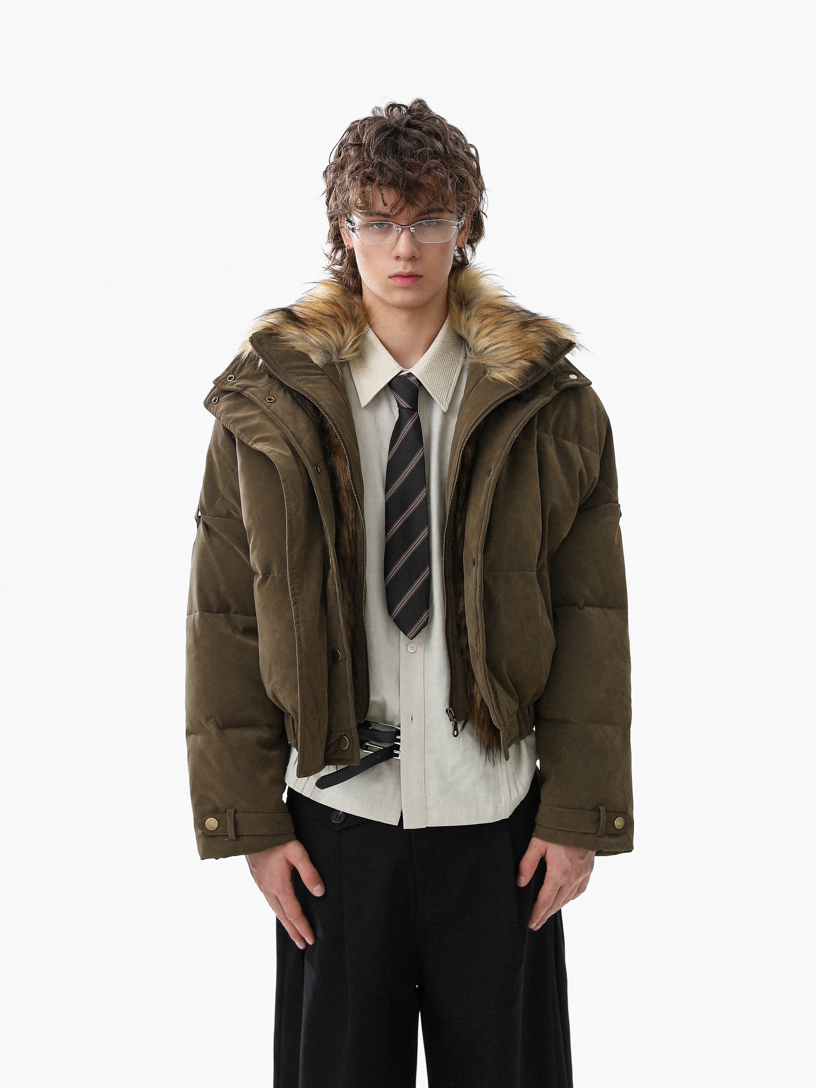 3-6-5.shop Detachable Faux Fur PU Puffer Jacket