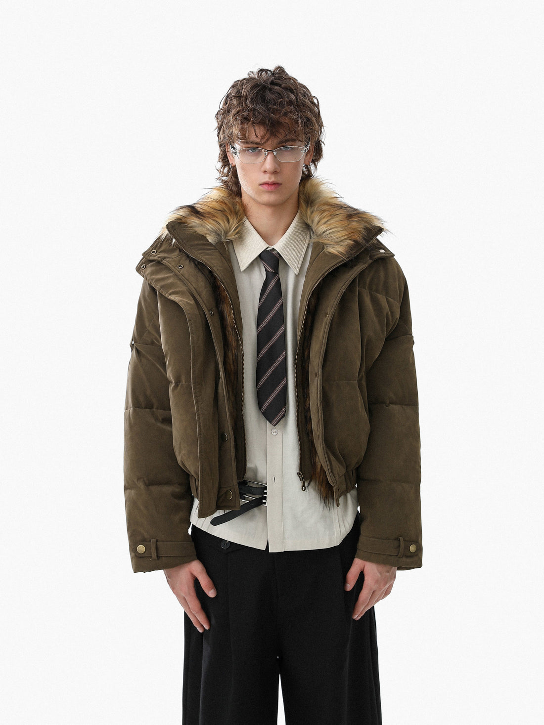 3-6-5.shop Detachable Faux Fur PU Puffer Jacket