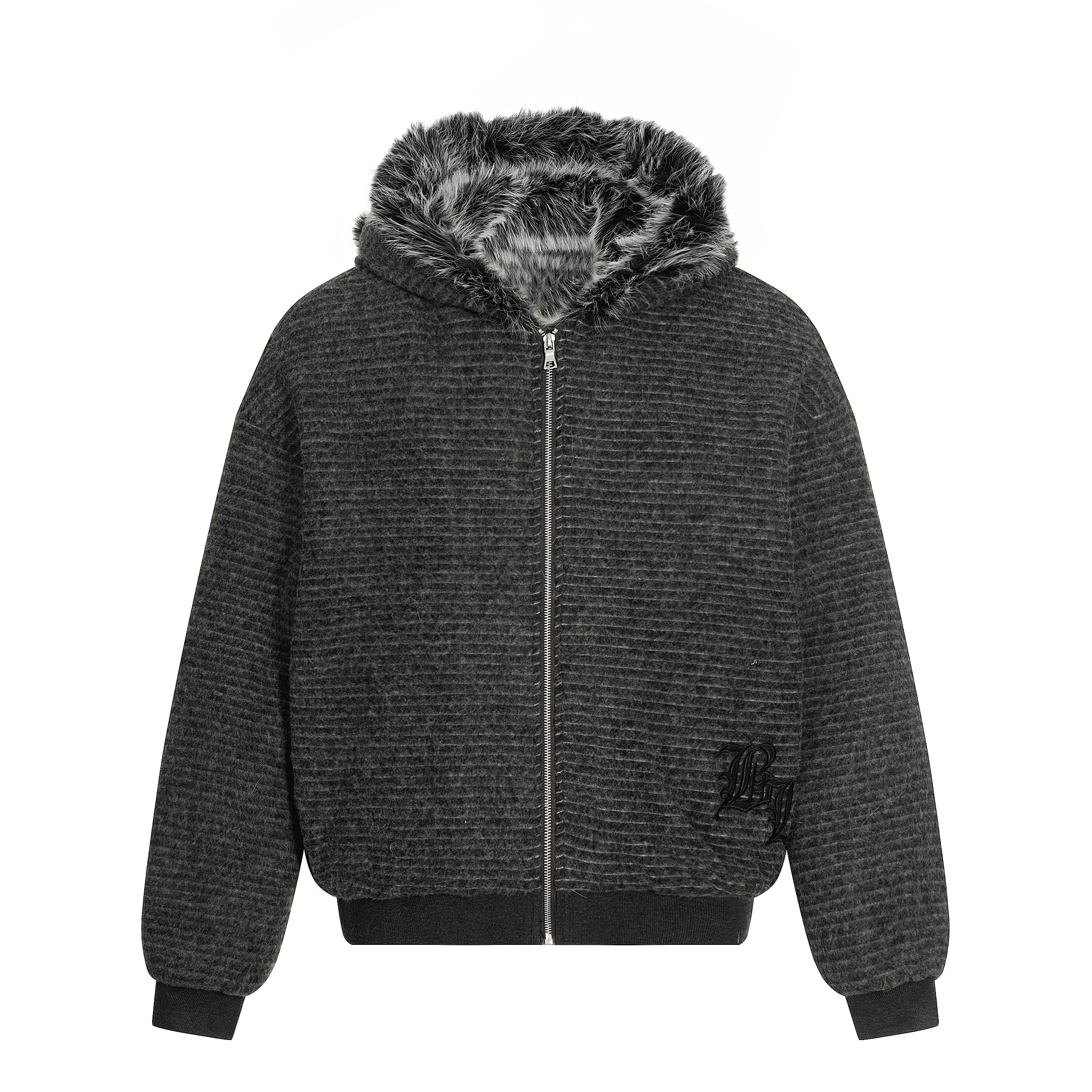 3-6-5.shop Faux-Fur Lined Striped Hoodie Jacket