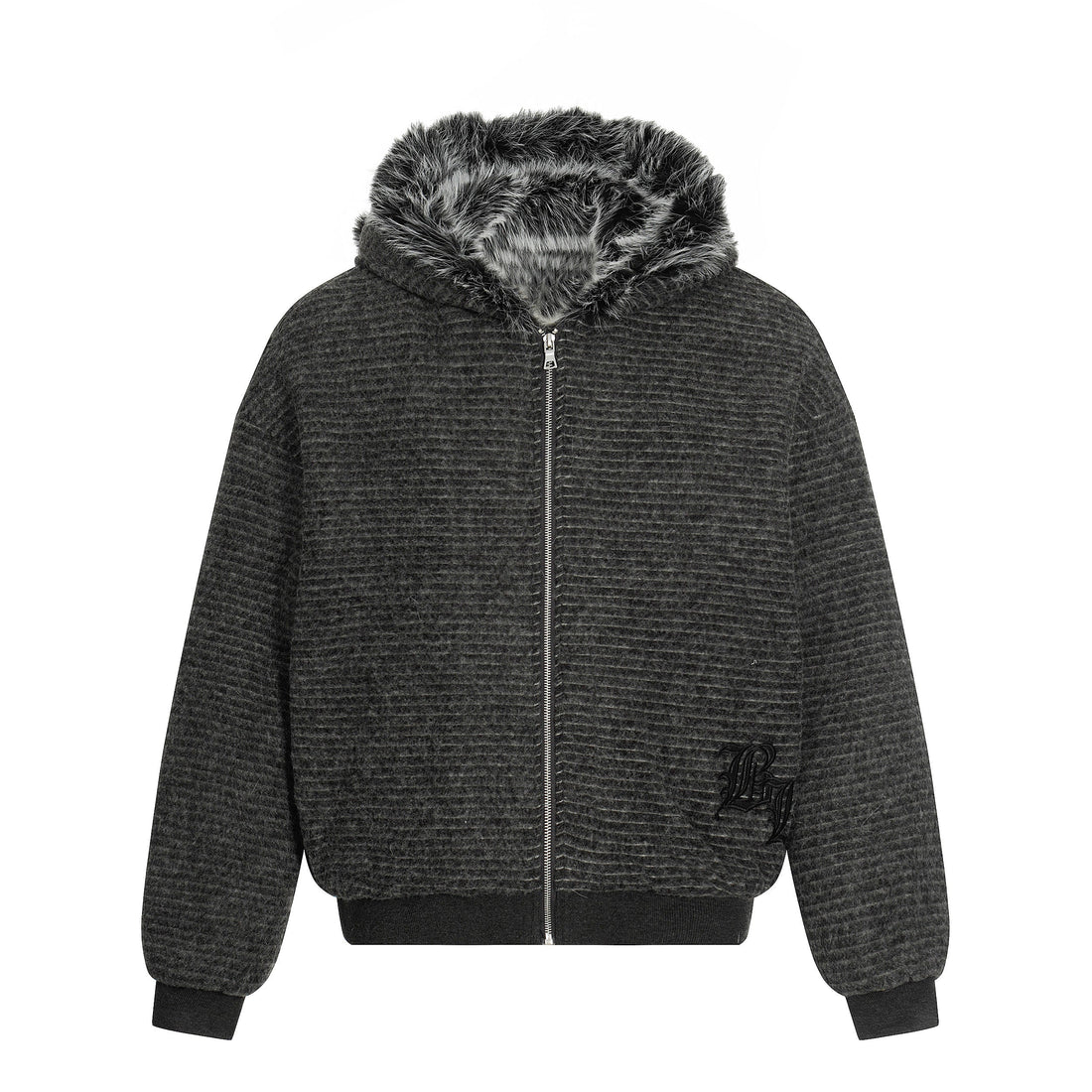 3-6-5.shop Faux-Fur Lined Striped Hoodie Jacket