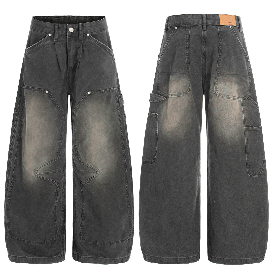 3-6-5.shop Washed Utility Wide-Leg Denim Pants