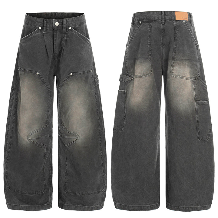 3-6-5.shop Washed Utility Wide-Leg Denim Pants