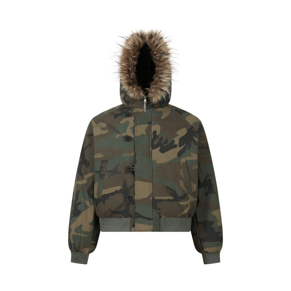 3-6-5.shop Camo Fur-Hood Puffer Jacket