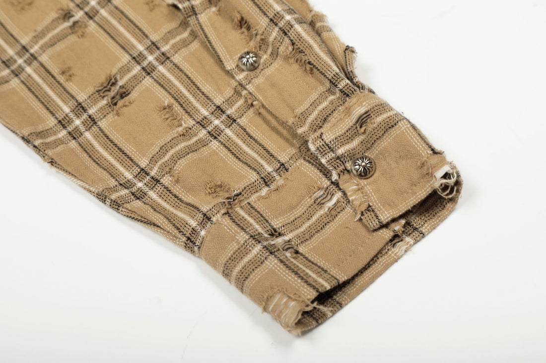 3-6-5.shop Distressed Plaid Shirt Jacket