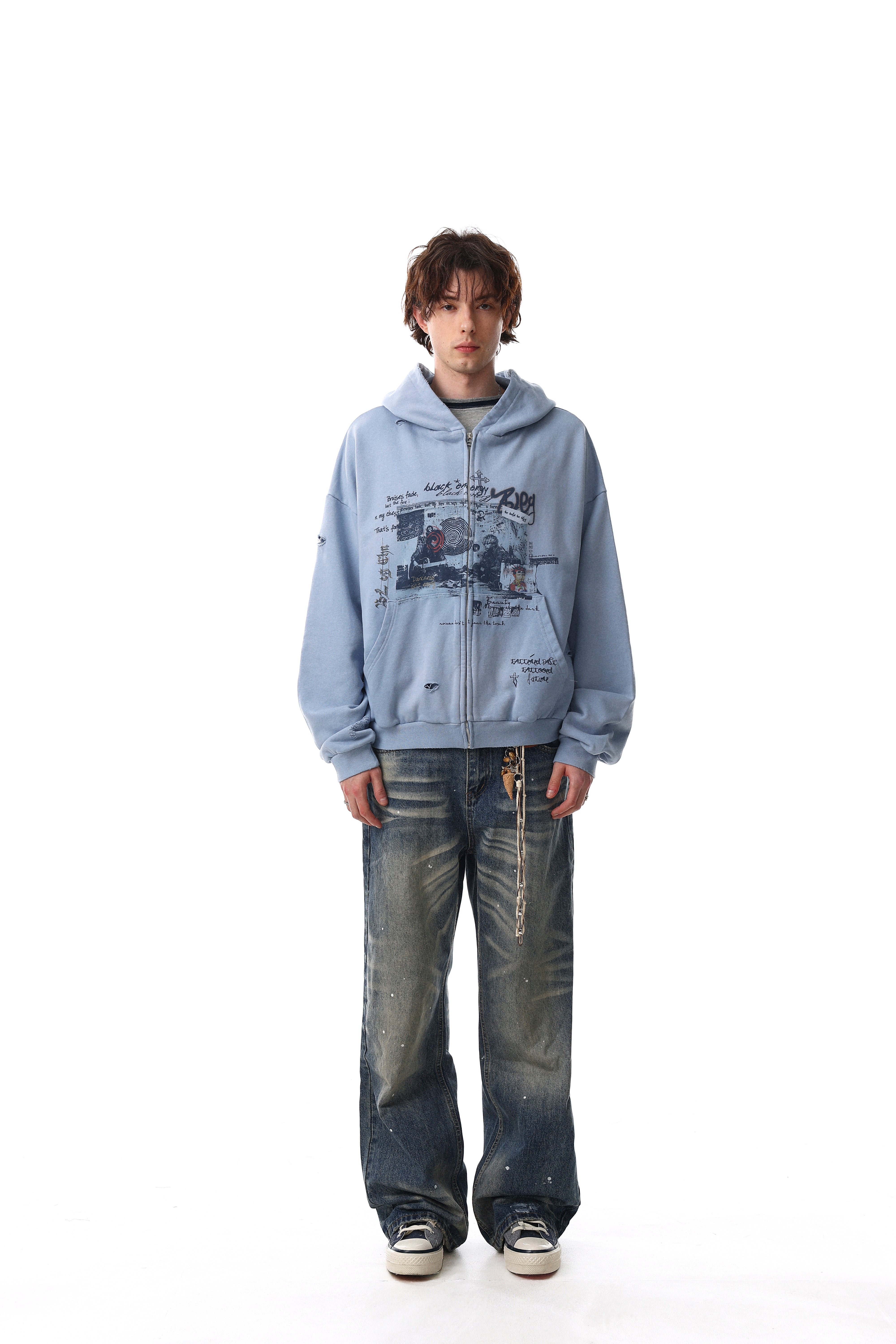 3-6-5.shop Collage Graphic Zip-Up Hoodie