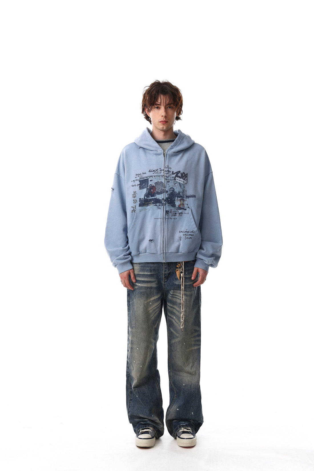 3-6-5.shop Collage Graphic Zip-Up Hoodie