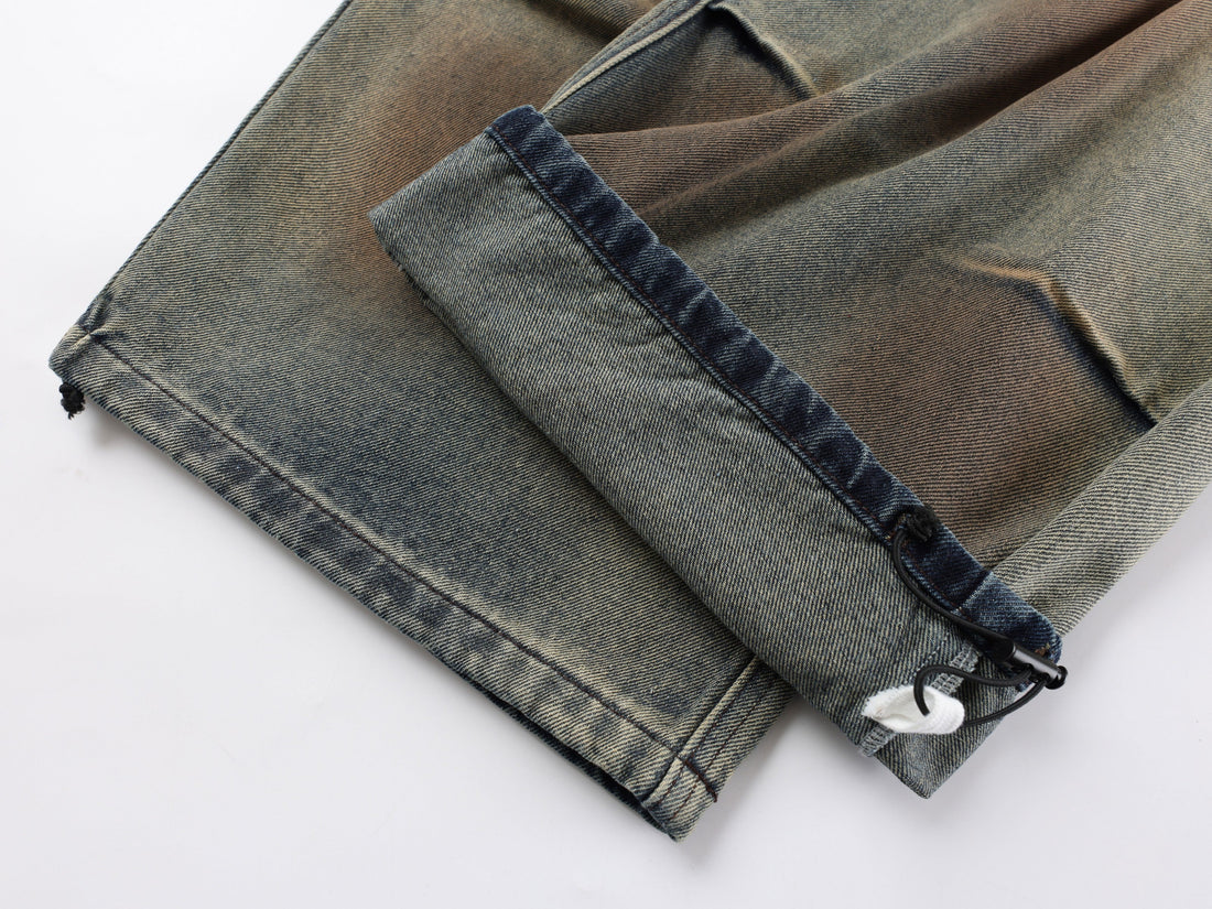 3-6-5.shop Tie-Waist Wide-Leg Denim Pants