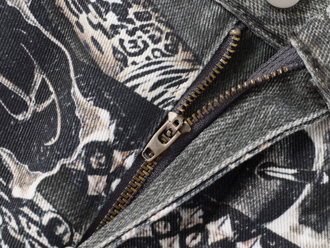 3-6-5.shop Bandana Patch Curved Denim Pants