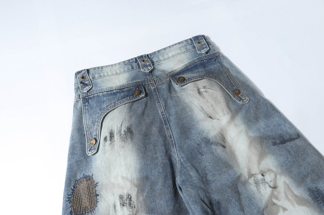 3-6-5.shop Distressed Patchwork Denim Pants