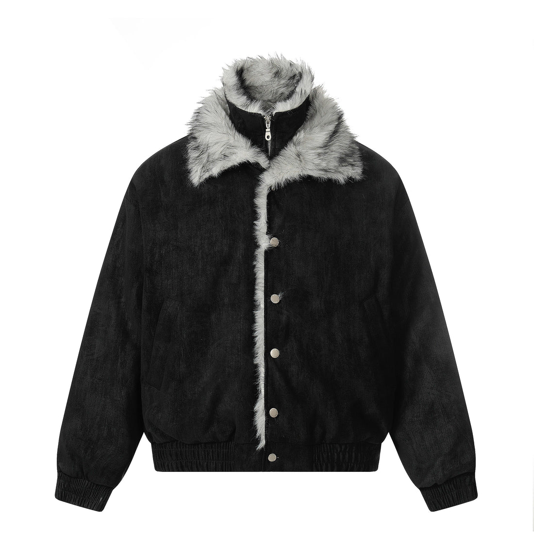 3-6-5.shop Faux Fur Trim High-Neck Bomber Jacket