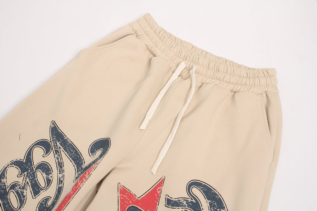 3-6-5.shop Fleece-Lined Star Letter Wide-Leg Sweatpants